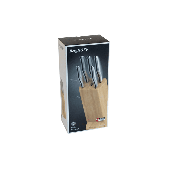 Berghoff 1315153 6-delig Messenblok met Houten Blok RVS